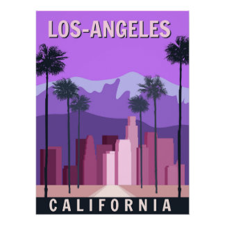 Los Angeles retro poster, stadsgezicht, downtown Perfect Poster
