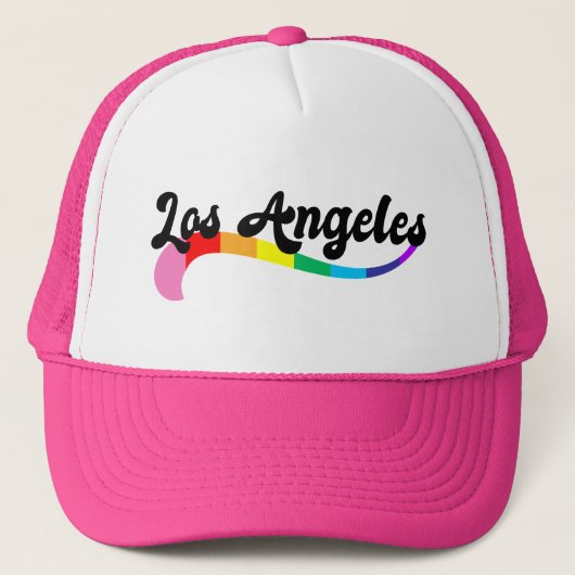 Los Angeles Retro Regenboog Script Verjaardag Trucker Pet (Voorkant)