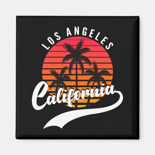 Los Angeles Retro Zonsondergang En Palmboom Magnet (Voorkant)