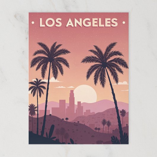 Los Angeles Retro Zonsondergang met Palmbomen Briefkaart