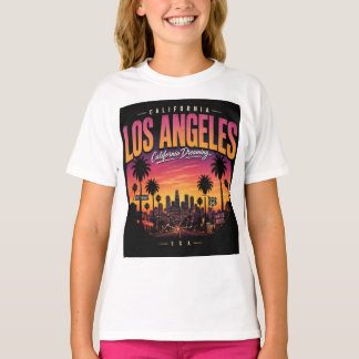 Los Angeles Retro Zonsondergang Skyline California T-shirt