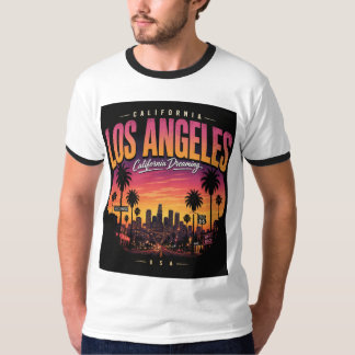 Los Angeles Retro Zonsondergang Skyline California T-shirt