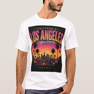 Los Angeles Retro Zonsondergang Skyline California T-shirt