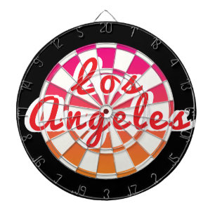 Los Angeles Rode tekst op roze Sinaasappel zwart e Dartbord