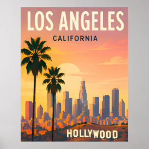 Los Angeles Silhouette en Hollywood Hills Poster