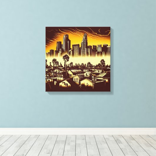 Los Angeles Skyline #1 Canvas Afdruk (Insitu (Houten vloer))