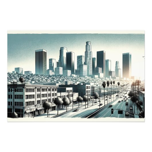 Los Angeles Skyline | Artistieke rendering kunst a Foto Afdruk (Voorkant)