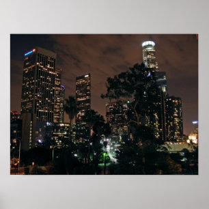 Los Angeles Skyline bij nacht Poster