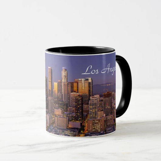 Los Angeles Skyline bij schemering, Mok koffie (Voorkant rechts)