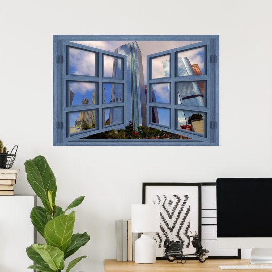 Los Angeles Skyline Blue 6 Pane Open Window Poster (Thuiskantoor)