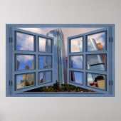 Los Angeles Skyline Blue 6 Pane Open Window Poster (Voorkant)