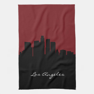 Los Angeles Skyline  Donkerrood Theedoek