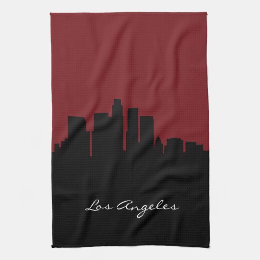 Los Angeles Skyline| Donkerrood Theedoek (Verticaal)