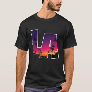 Los Angeles Skyline La Sunset California Palm Tree T-shirt