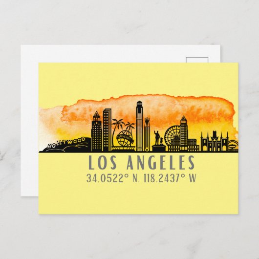 Los Angeles Skyline Latitude en Longitude Briefkaart (Voorkant / Achterkant)