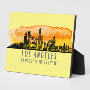 Los Angeles Skyline Latitude en Longitude Fotoplaat