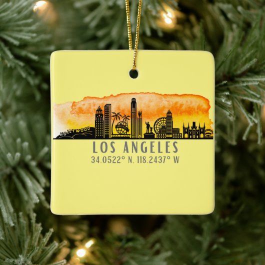 Los Angeles Skyline Latitude en Longitude Keramisch Ornament (Boom)