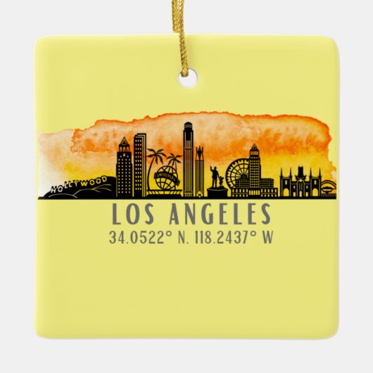 Los Angeles Skyline Latitude en Longitude Keramisch Ornament (Voorkant)