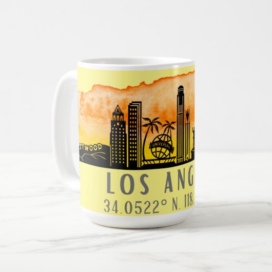 Los Angeles Skyline Latitude en Longitude Koffiemok (Voorkant links)