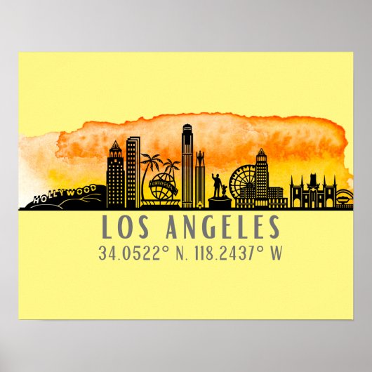 Los Angeles Skyline Latitude en Longitude Poster (Voorkant)