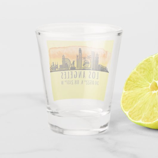 Los Angeles Skyline Latitude en Longitude Shot Glas (Achterkant)