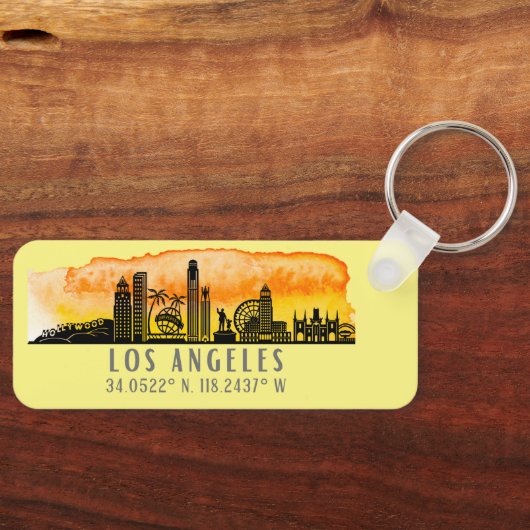 Los Angeles Skyline Latitude en Longitude Sleutelhanger (Voorkant)
