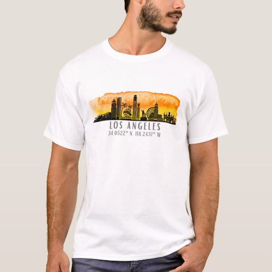 Los Angeles Skyline Latitude en Longitude T-Shirt (Voorkant)