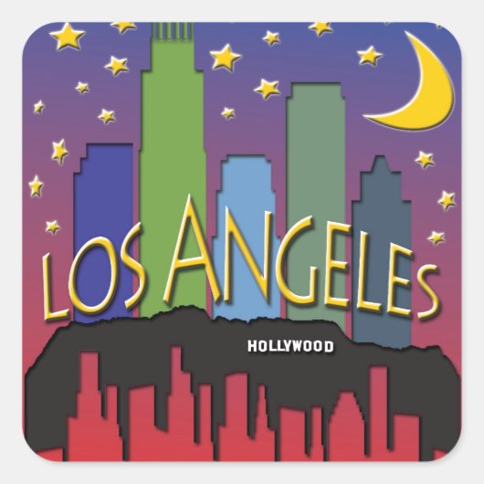 Los Angeles Skyline nachtleven Vierkante Sticker (Voorkant)