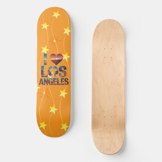 Los Angeles Skyline Sunset & Hollywood Typografie Persoonlijk Skateboard (Voorkant)