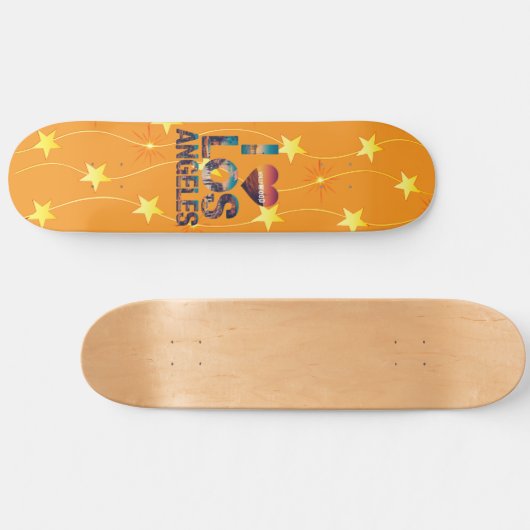 Los Angeles Skyline Sunset & Hollywood Typografie Persoonlijk Skateboard (Horizontaal)