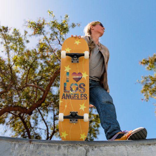 Los Angeles Skyline Sunset & Hollywood Typografie Persoonlijk Skateboard (Buiten 1)