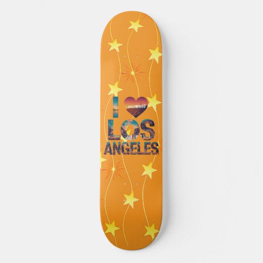 Los Angeles Skyline Sunset & Hollywood Typografie Persoonlijk Skateboard (Voorkant)