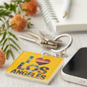Los Angeles Skyline Sunset & Hollywood Typografie Sleutelhanger (Voorkant Rechts)