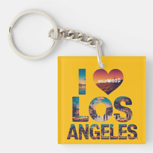 Los Angeles Skyline Sunset & Hollywood Typografie Sleutelhanger (Voorkant)