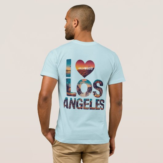 Los Angeles Skyline Sunset & Hollywood Typografie T-shirt (Achterkant volledig)