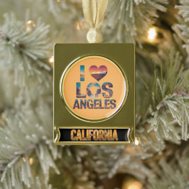 Los Angeles Skyline Sunset & Hollywood Typografie Verguld Banner Ornament