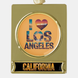 Los Angeles Skyline Sunset & Hollywood Typografie Verguld Banner Ornament