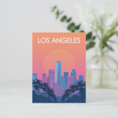 Los Angeles Skyline Sunset met palmbomen Briefkaart (Staand voorkant)