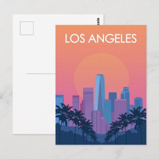 Los Angeles Skyline Sunset met palmbomen Briefkaart (Voorkant / Achterkant)