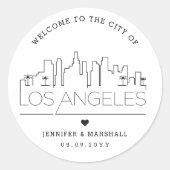 Los Angeles Skyline | Welkomstbericht voor bruilof Ronde Sticker (Voorkant)