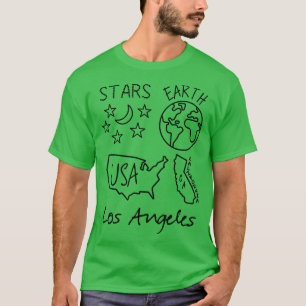 Los Angeles Stars Earth USA Californië Zwart Tekst T-shirt