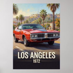 Los Angeles Sunset Muscle Car 1972 Californië Poster