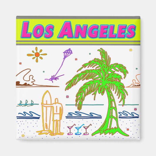 "Los Angeles" Surfer Beach Magnet (Voorkant)