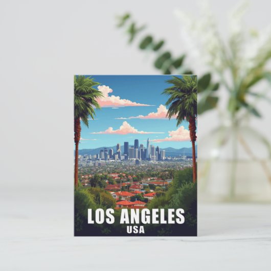 Los Angeles USA Skyline Palm Trees Travel Briefkaart (Staand voorkant)