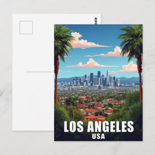 Los Angeles USA Skyline Palm Trees Travel Briefkaart (Voorkant / Achterkant)