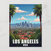 Los Angeles USA Skyline Palm Trees Travel Briefkaart (Voorkant)