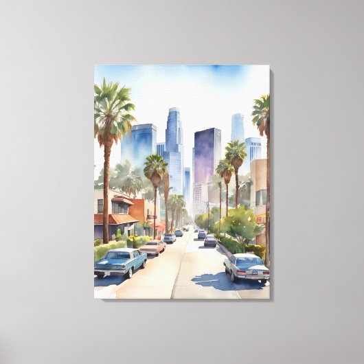 Los Angeles waterverf kunst Canvas Afdruk (Voorkant)
