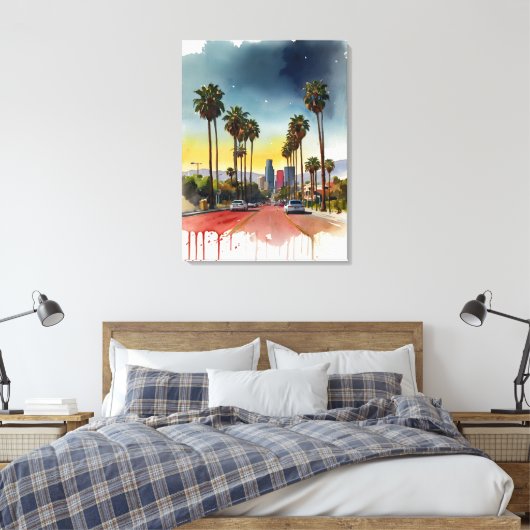 Los Angeles waterverf kunst Canvas Afdruk (Insitu (Slaapkamer))