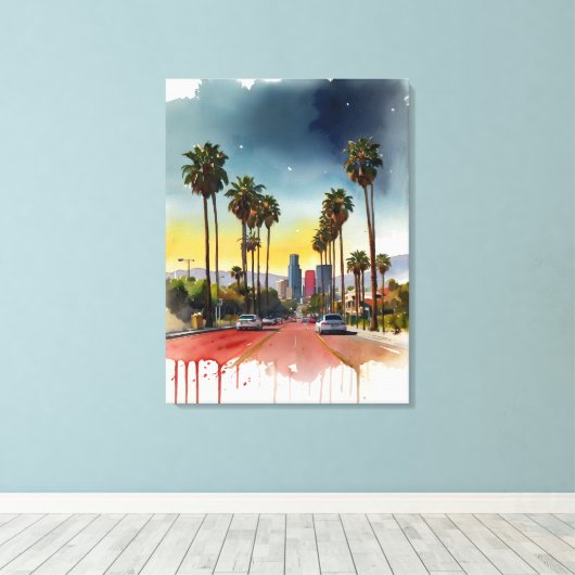 Los Angeles waterverf kunst Canvas Afdruk (Insitu (Houten vloer))