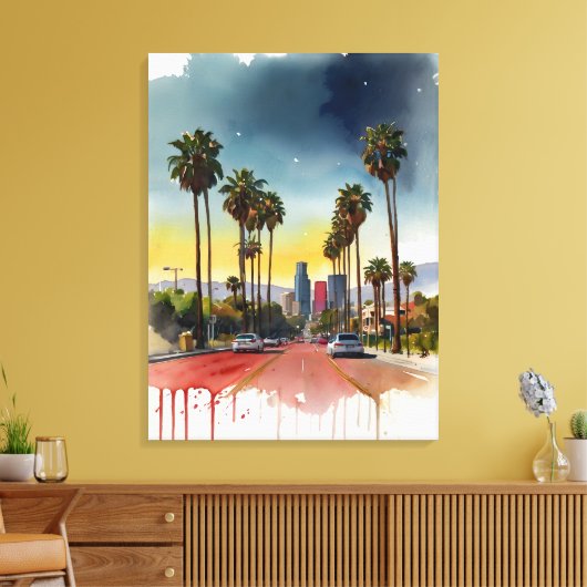 Los Angeles waterverf kunst Canvas Afdruk (Insitu (Woonkamer))